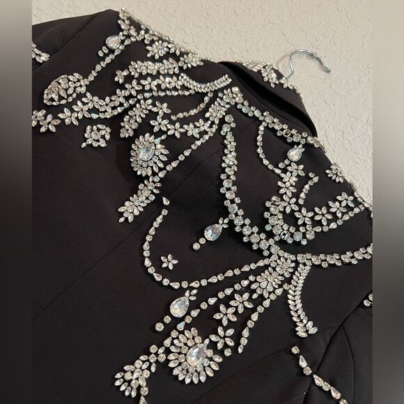 L’AGENCE Clementine Crystal Rhinestone Embellished Peak Lapel Blazer Black - Picture 14 of 16
